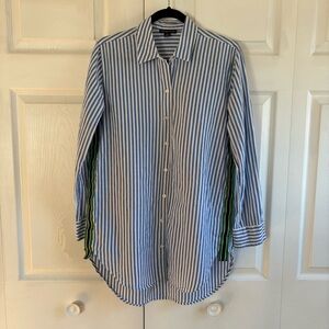 Thread‎ Story White Blue Stripe Button Blouse Top Cotton M Coastal Resort Tunic